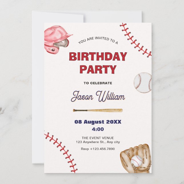 Invitation Anniversaire du baseball (Devant)