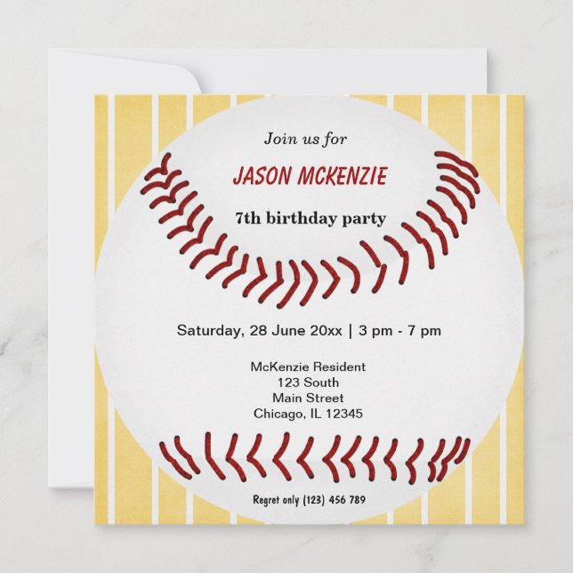 Invitation Anniversaire du baseball (Devant)
