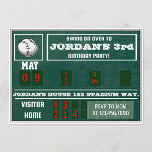 Invitation Anniversaire du baseball Scoreboard Baseball vinta