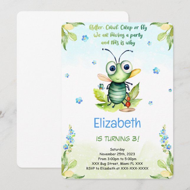 Invitation Anniversaire du bogue modifiable (Devant / Derrière)