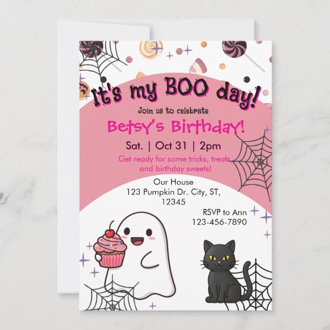 Invitation Anniversaire du Boo Rose (Devant)