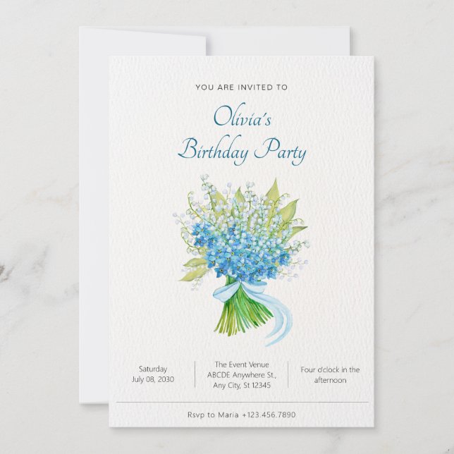 Invitation anniversaire du bouquet de fleurs d'aquarelle (Devant)