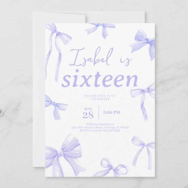 Invitation Anniversaire du Bow pourpre (Devant)