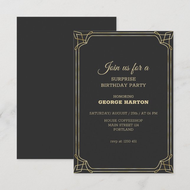 Invitation Anniversaire du cadre Art Déco (Devant / Derrière)