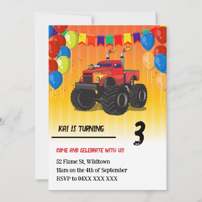 Invitation Anniversaire du camion Monster (Devant)