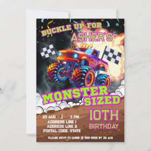 Invitation Anniversaire du Camion orange et bleu Monster