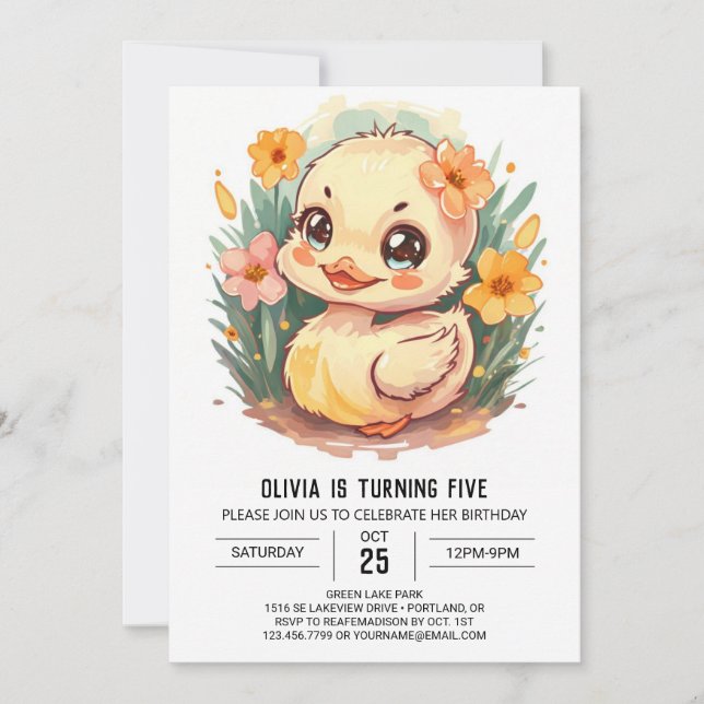 Invitation Anniversaire du canard rose Pastel (Devant)