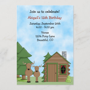 Invitation Anniversaire du Cerf mignon et du Bois Cabine