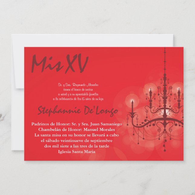 Invitation Anniversaire du Chandelier Quinceanera  (Devant)