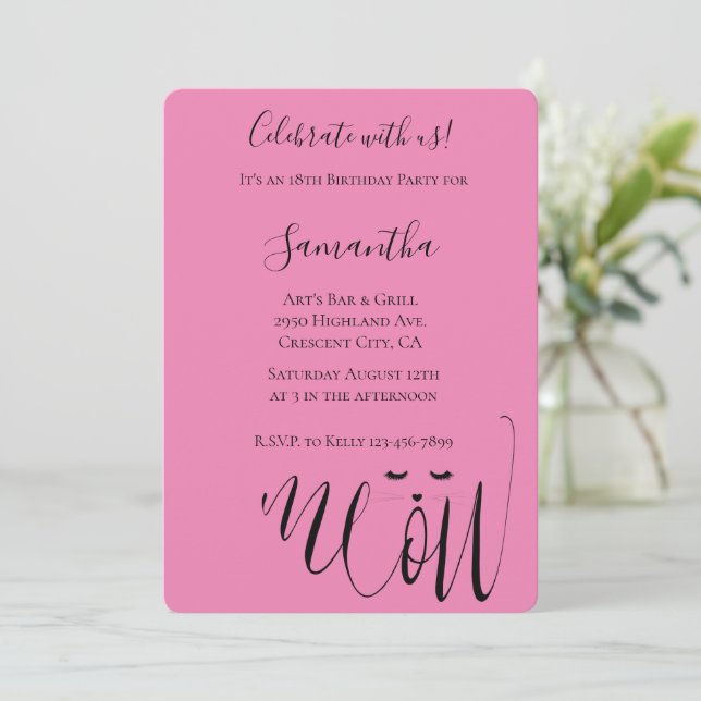 Invitation Anniversaire du chat de Meow Rose (Debout devant)