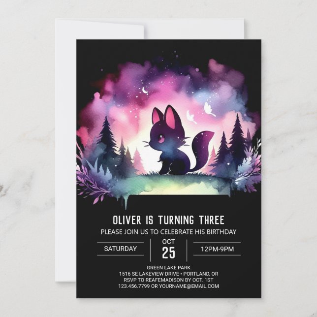 Invitation Anniversaire du chat doux magique (Devant)