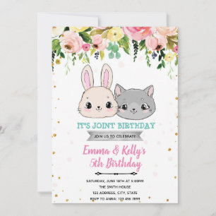 Invitation Anniversaire du chat et du lapin