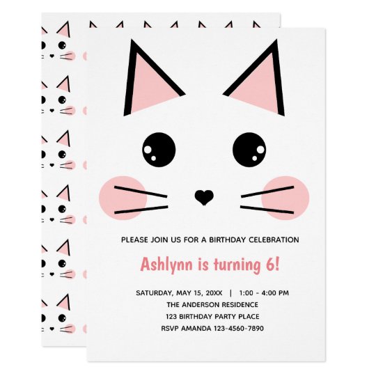 Invitation Anniversaire Du Chat Kitty Rose Zazzle Fr