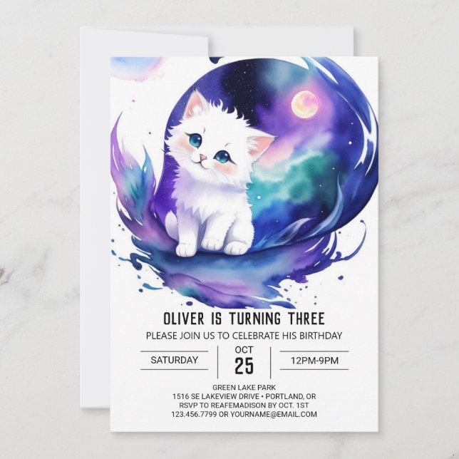 Invitation Anniversaire du chat magique Boho (Devant)