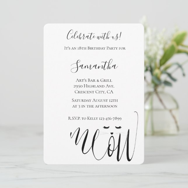 Invitation Anniversaire du chat Meow (Debout devant)