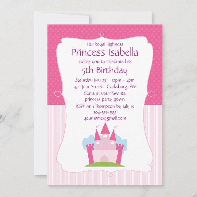 Invitation Anniversaire du château de Princess Pink (Devant)