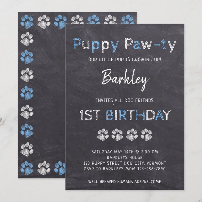 Invitation Anniversaire du Chien de la Pawty (Devant / Derrière)