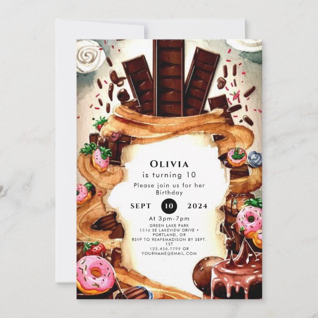 Invitation Anniversaire du chocolat simple pour enfants (Devant)