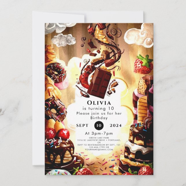 Invitation Anniversaire du chocolat simple pour enfants (Devant)