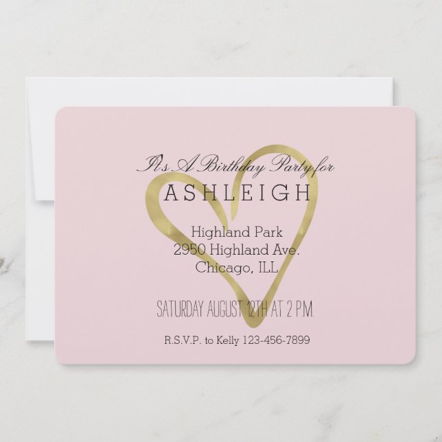 Invitation Anniversaire du coeur de l'or (Devant)