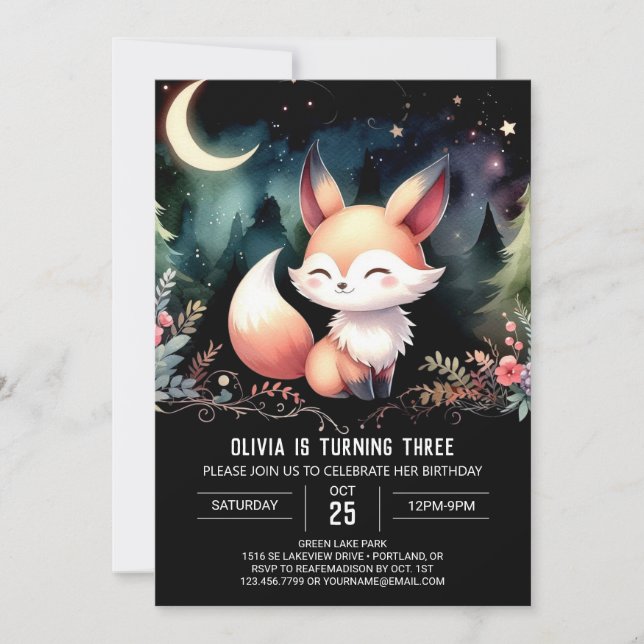 Invitation Anniversaire du Cute Pastel Fox (Devant)