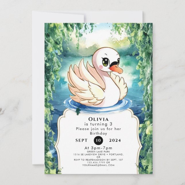 Invitation Anniversaire du cygne joyeux (Devant)