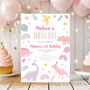 Invitation Anniversaire du dinosaure de trois roses
