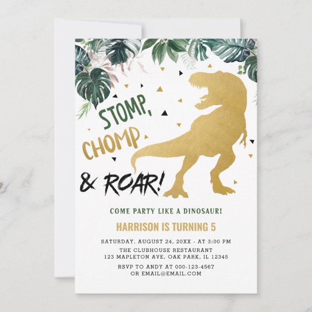 Invitation Anniversaire du dinosaure d'or de Timbre et de Cho (Devant)