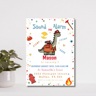 Invitation Anniversaire du dinosaure pompier