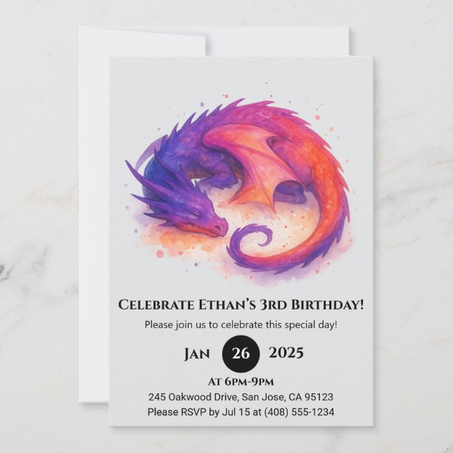 Invitation Anniversaire du dragon à la flamme endormie (Devant)