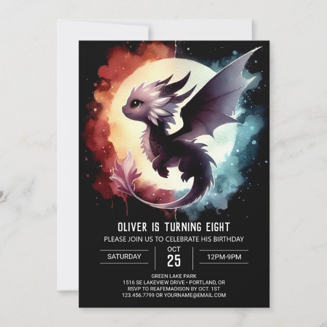 Invitation Anniversaire du dragon artistique Imprimable (Devant)