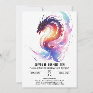 Invitation Anniversaire du dragon d'aquarelle magique