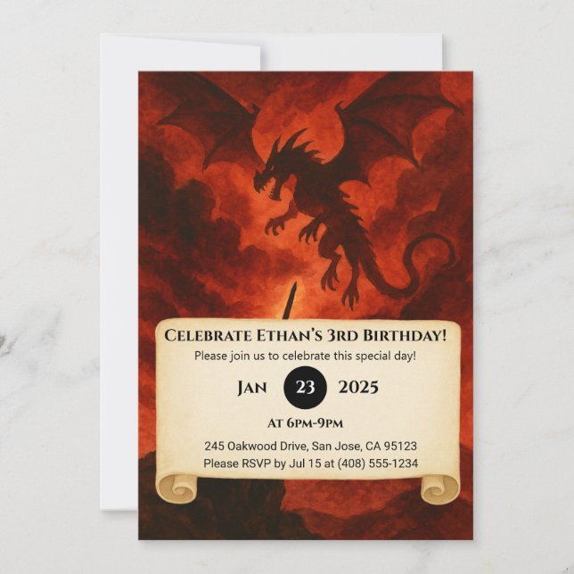 Invitation Anniversaire du dragon de feu sombre (Devant)