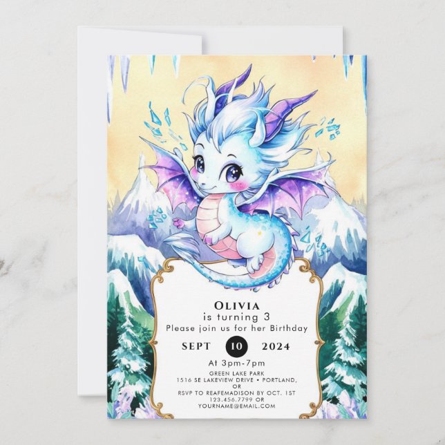 Invitation Anniversaire du dragon de glace Boho (Devant)