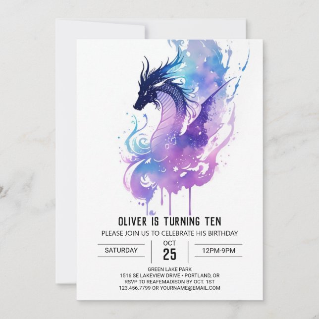 Invitation Anniversaire du dragon de glace Whimsical (Devant)