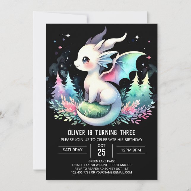 Invitation Anniversaire du dragon d'Imaginaire mignon (Devant)