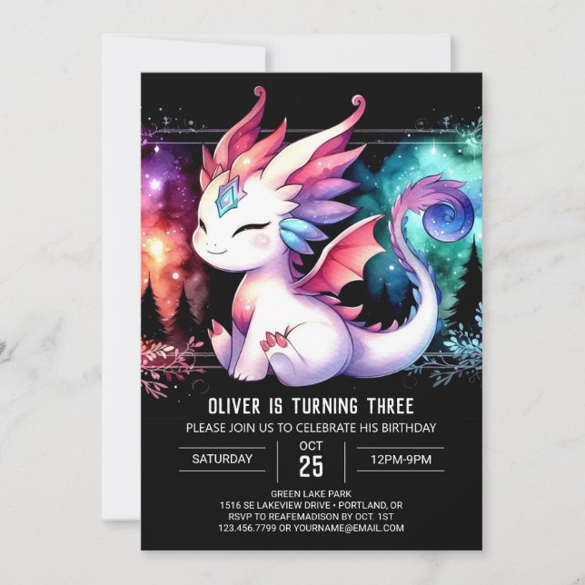 Invitation Anniversaire du dragon doux sauvage (Devant)