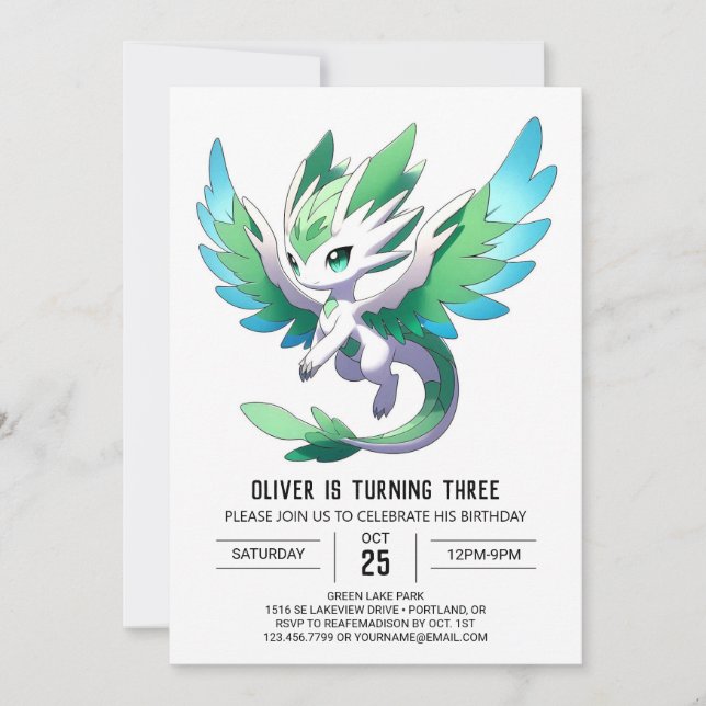 Invitation Anniversaire du dragon enchanté sur mesure (Devant)