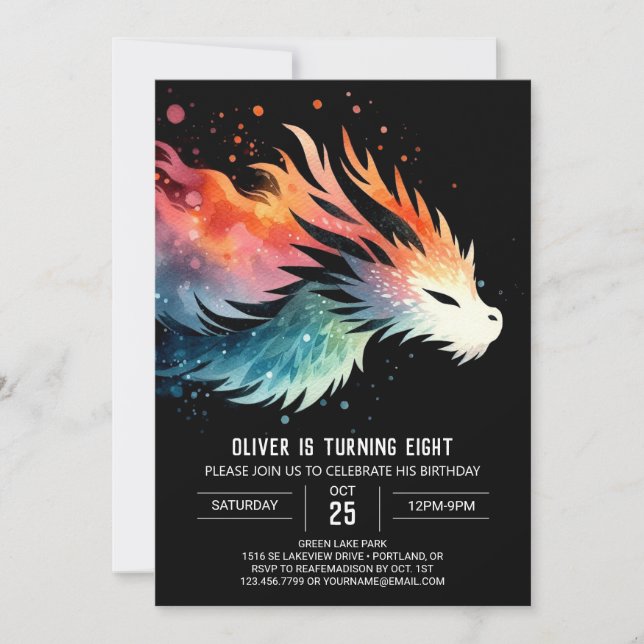 Invitation Anniversaire du dragon intense artistique (Devant)