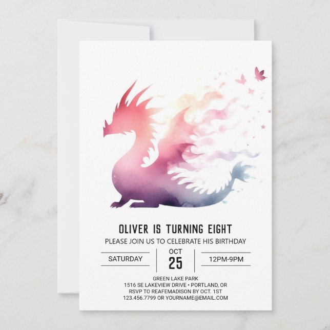 Invitation Anniversaire du dragon magique enchanté (Devant)
