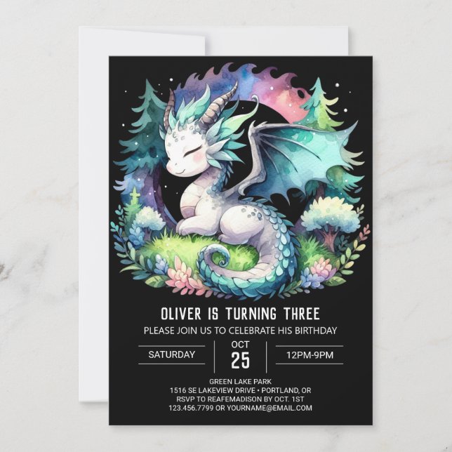 Invitation Anniversaire du dragon magique pour enfants (Devant)