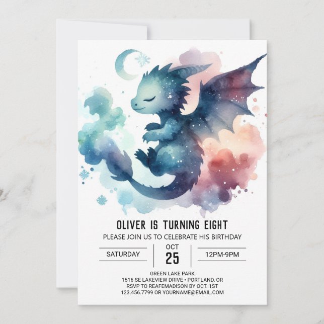 Invitation Anniversaire du dragon peint imprimable (Devant)