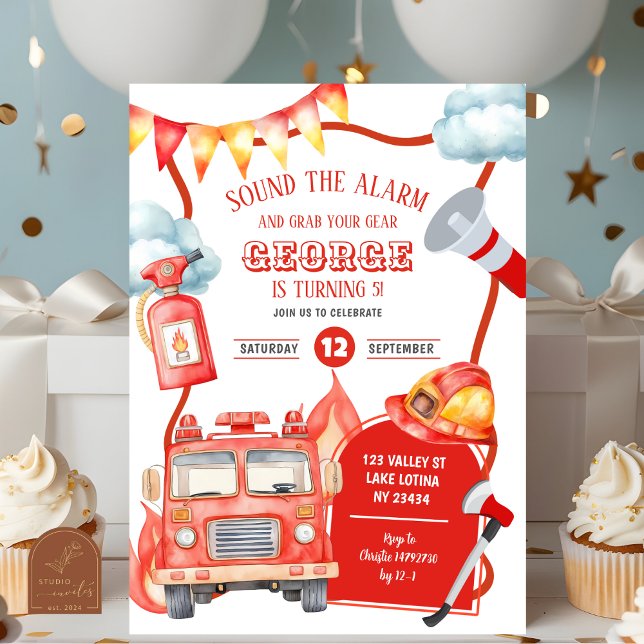 Invitation Anniversaire du garçon au camion de pompier (Créateur téléchargé)