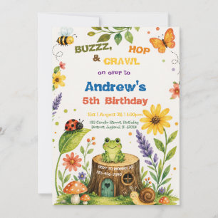 Invitation Anniversaire du garçon de jardin aquarelle Bugs et