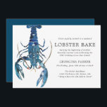Invitation Anniversaire du gâteau de homard bleu océan<br><div class="desc">Une série d'invitations à faire bouillir des homards pour votre prochain barbecue ou soirée sur les fruits de mer. Ces invitations sont faites de texte noir au charbon de bois, ainsi qu'une illustration unique de homard bleu à l'aquarelle centrée sur le côté. Au verso de l'invitation se trouve une couleur...</div>