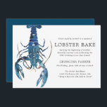 Invitation Anniversaire du gâteau de homard bleu océan<br><div class="desc">Une série d'invitations à faire bouillir des homards pour votre prochain barbecue ou soirée sur les fruits de mer. Ces invitations sont faites de texte noir au charbon de bois, ainsi qu'une illustration unique de homard bleu à l'aquarelle centrée sur le côté. Au verso de l'invitation se trouve une couleur...</div>