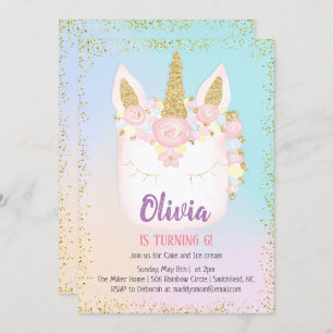 Invitation Anniversaire du gâteau Rainbow Unicorn
