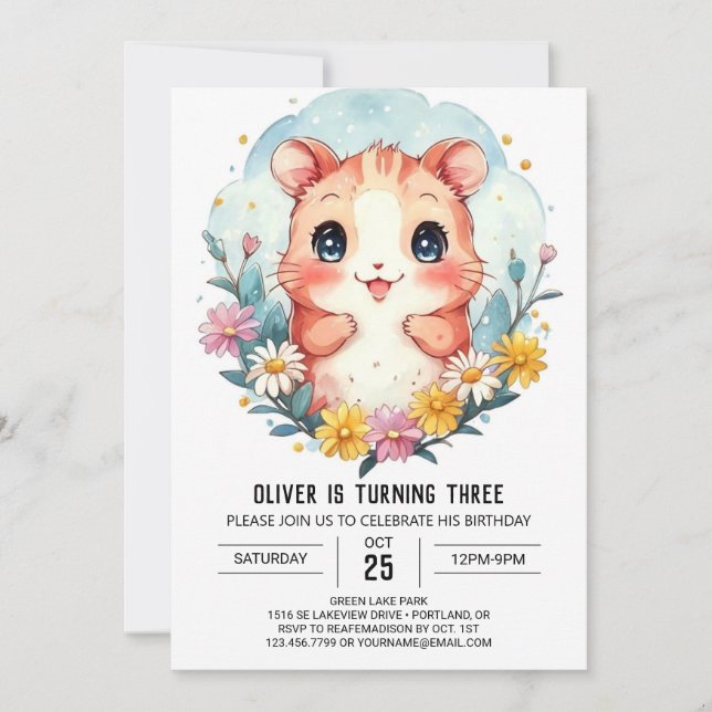 Invitation Anniversaire du hamster modifiable pour animaux (Devant)
