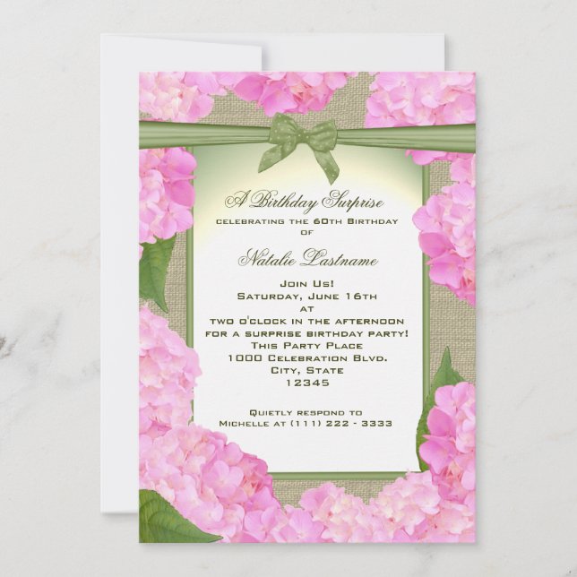 Invitation Anniversaire du Jardin Rose Hydrangea (Devant)
