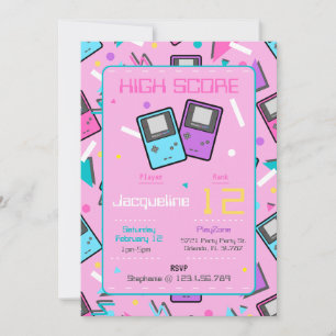 Invitation Anniversaire du jeu rose Retro